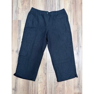 Larry Levine Petite Black Linen Blend‎ Cargo Pants Size 10P